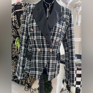 Rachel Parcell
Double Breasted Blazer -Women's Black and White Plaid Jacket